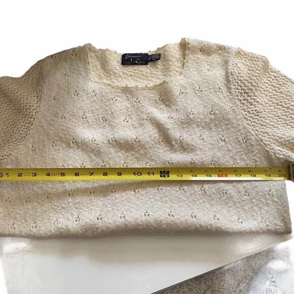 VINTAGE 70s Eyelet Nub Sweater Cream L  Poet Twee Academia Bonnie Lee - Picture 7 of 8